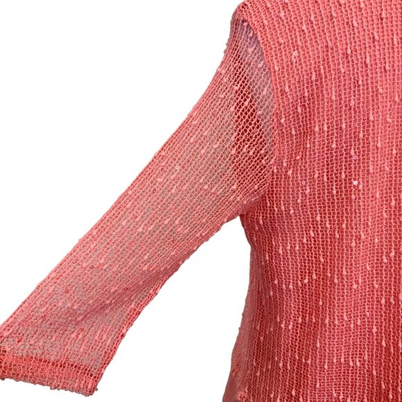 Lulu B Sequin Open Knit Lined Asymmetrical Top In Coral Size XL Faerie Lagenlook - Picture 5 of 9